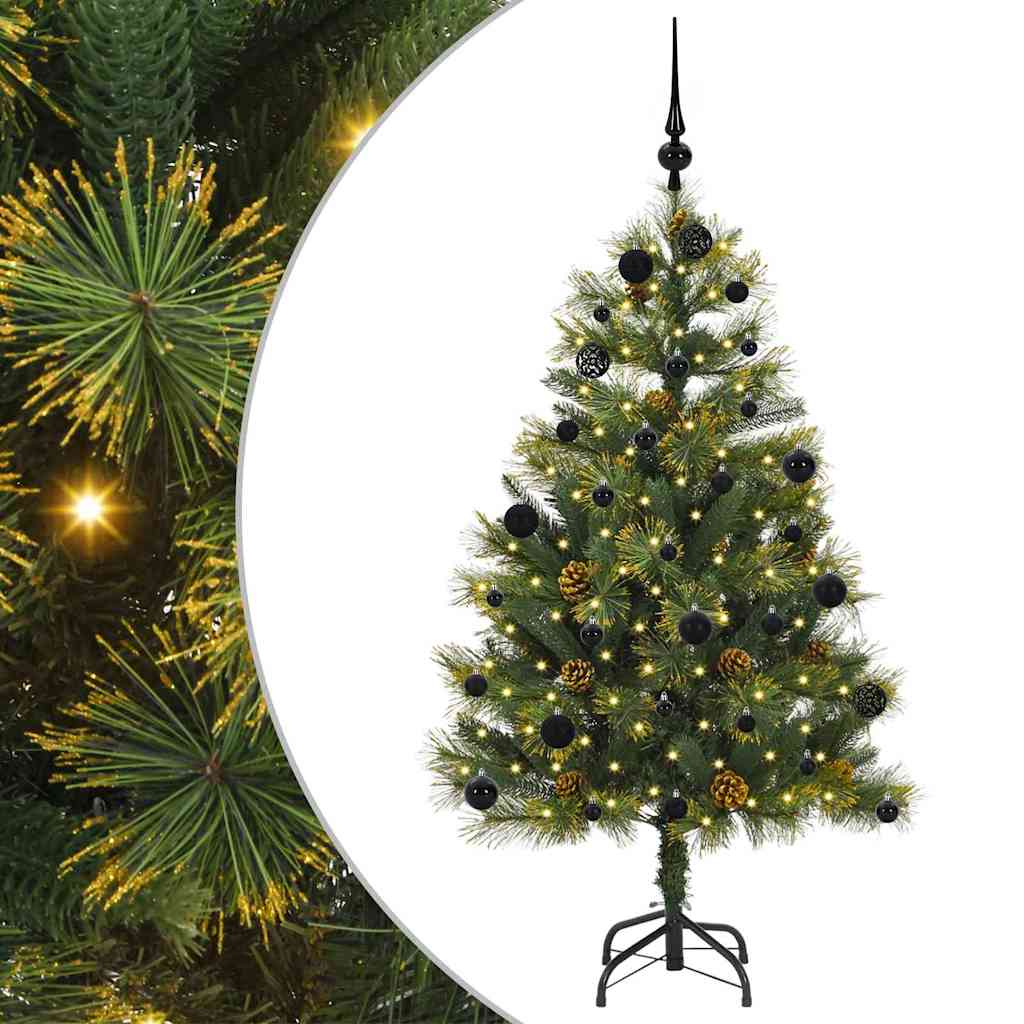 Kunstig hengslet juletre med kjegler grønn 150 cm