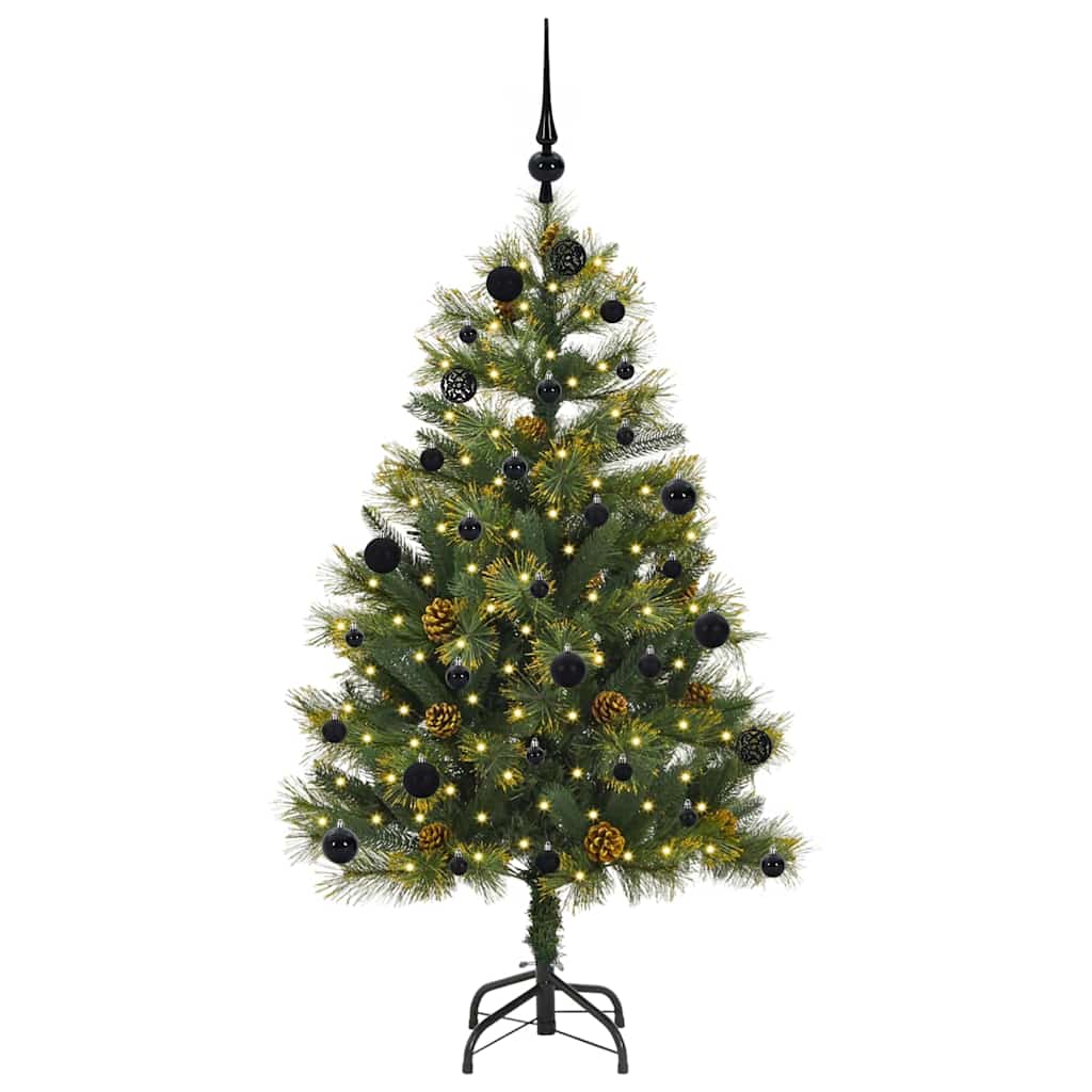 Kunstig hengslet juletre med kjegler grønn 150 cm