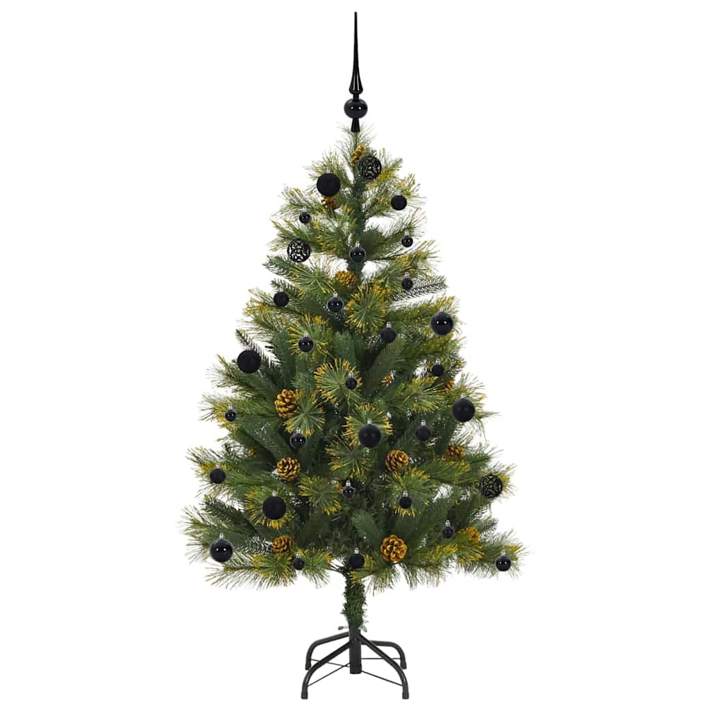 Kunstig hengslet juletre med kjegler grønn 150 cm