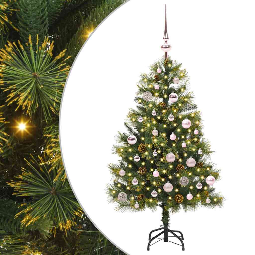 Kunstig hengslet juletre med kjegler grønn 150 cm