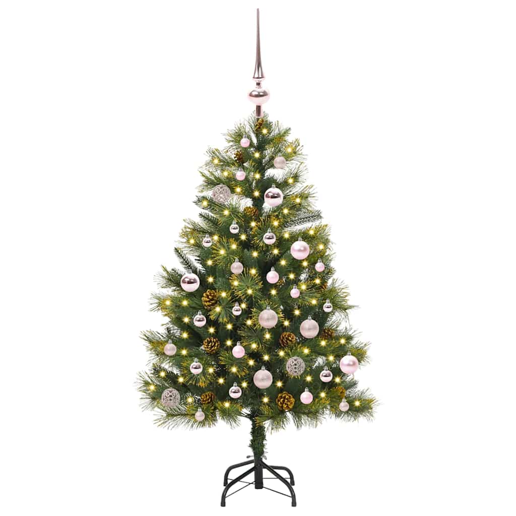 Kunstig hengslet juletre med kjegler grønn 150 cm