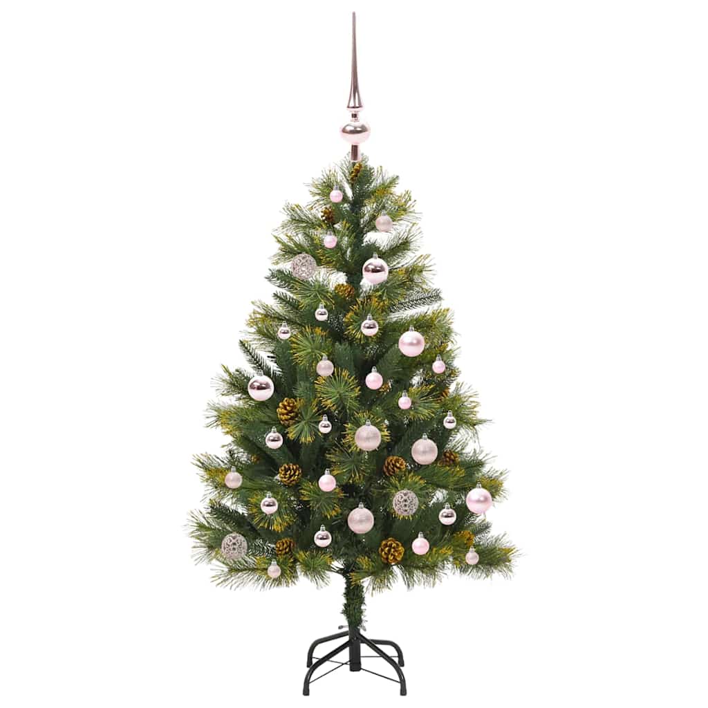 Kunstig hengslet juletre med kjegler grønn 150 cm