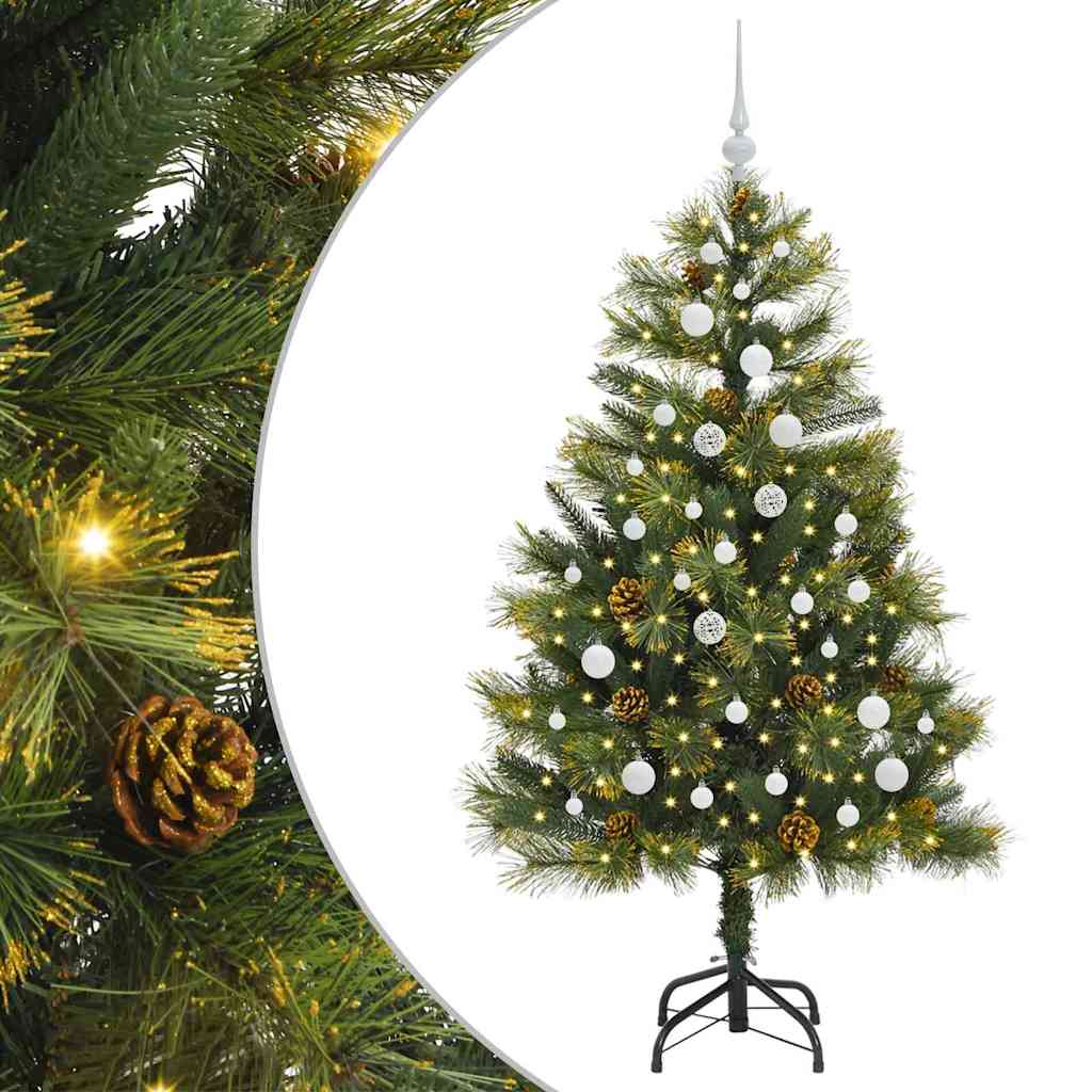 Kunstig hengslet juletre med kjegler grønn 150 cm