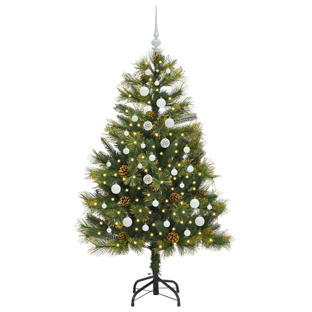 Kunstig hengslet juletre med kjegler grønn 150 cm