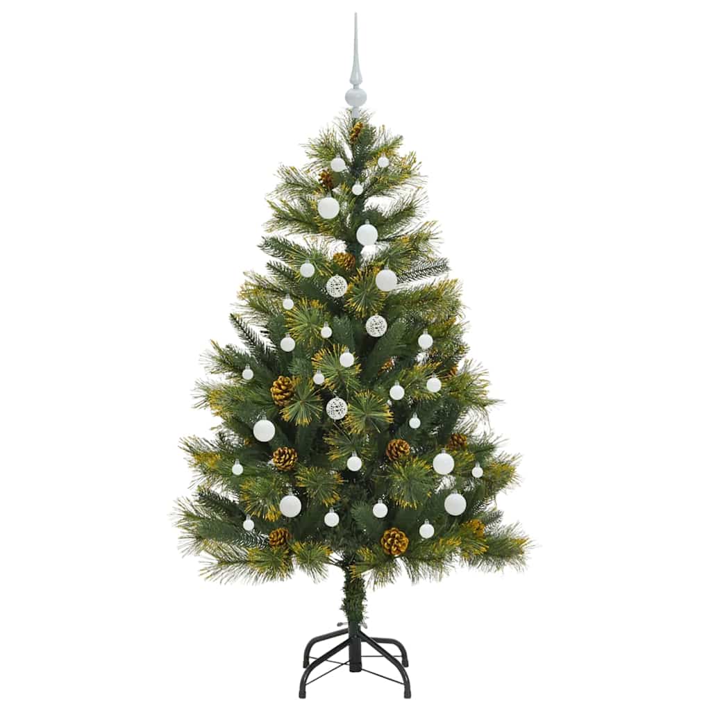 Kunstig hengslet juletre med kjegler grønn 150 cm