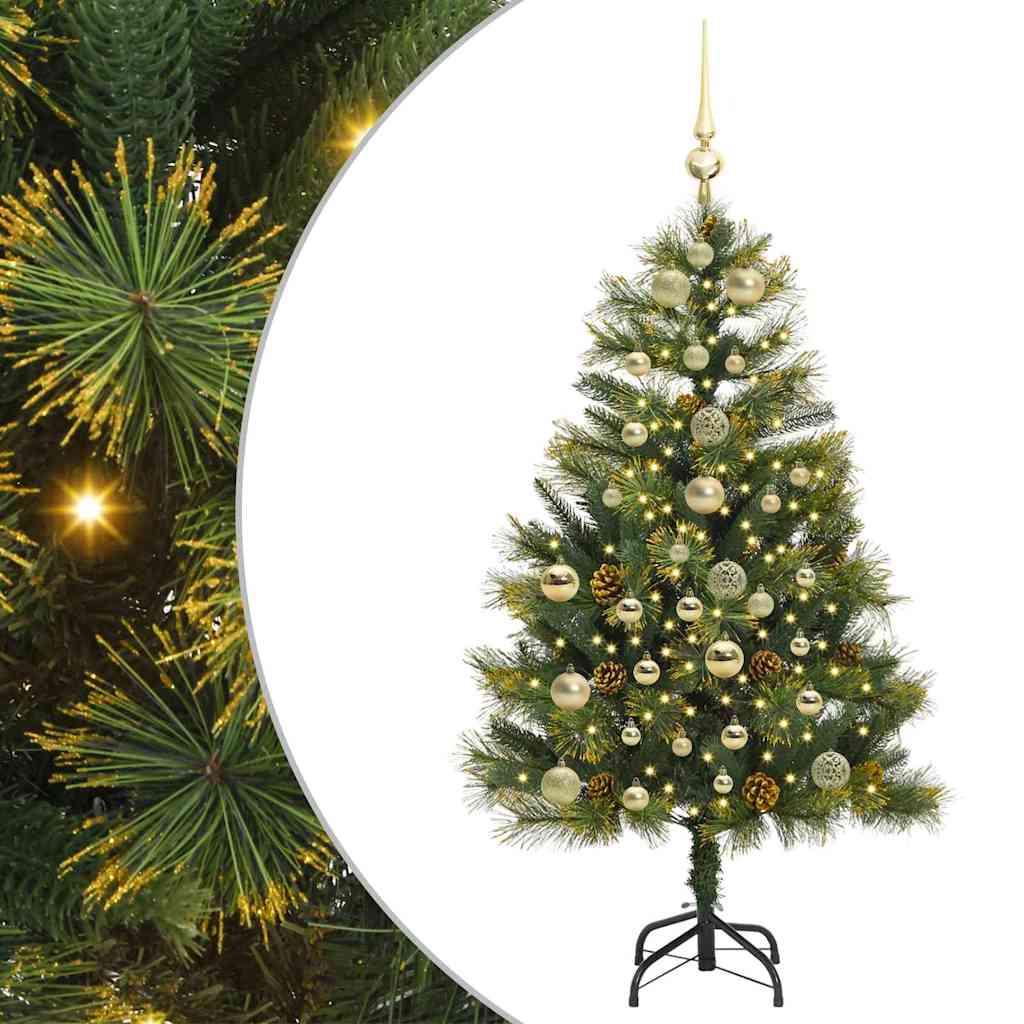 Kunstig hengslet juletre med kjegler grønn 150 cm