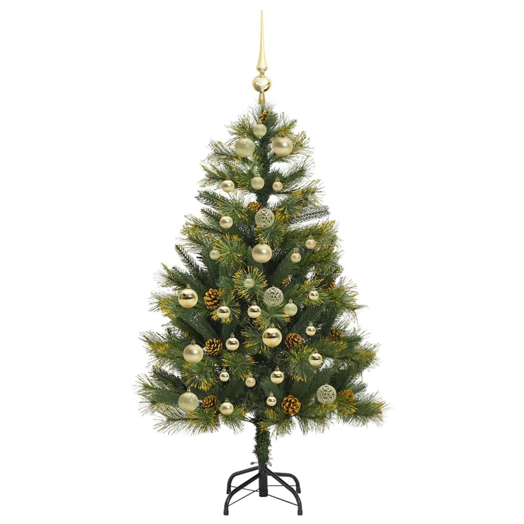 Kunstig hengslet juletre med kjegler grønn 150 cm