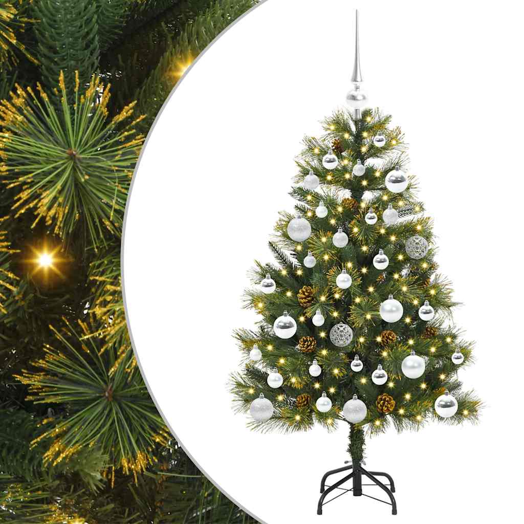 Kunstig hengslet juletre med kjegler grønn 150 cm
