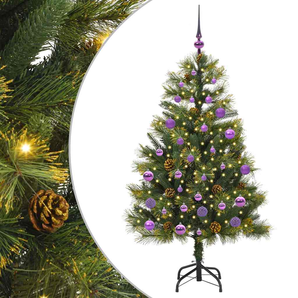 Kunstig hengslet juletre med kjegler grønn 150 cm