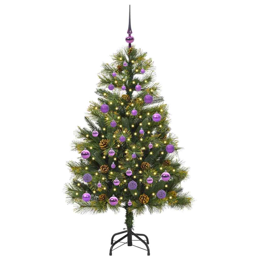 Kunstig hengslet juletre med kjegler grønn 150 cm