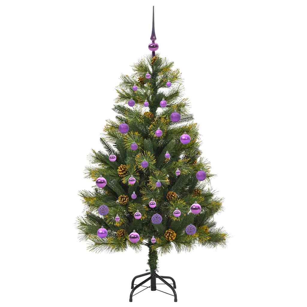 Kunstig hengslet juletre med kjegler grønn 150 cm