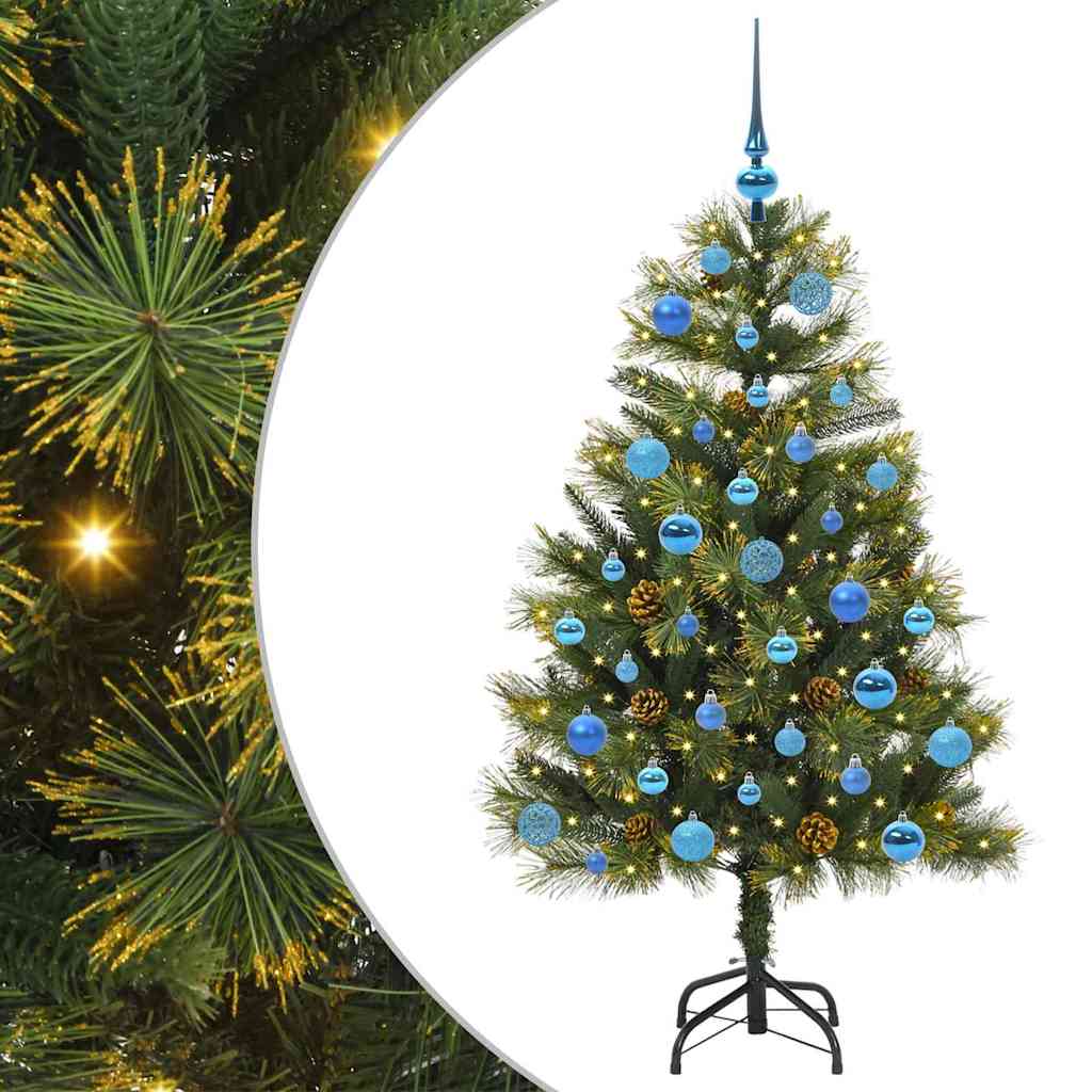 Kunstig hengslet juletre med kjegler grønn 150 cm