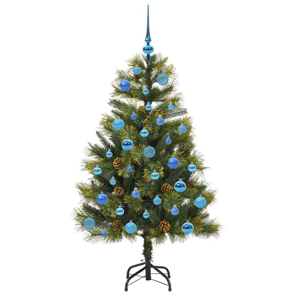Kunstig hengslet juletre med kjegler grønn 150 cm