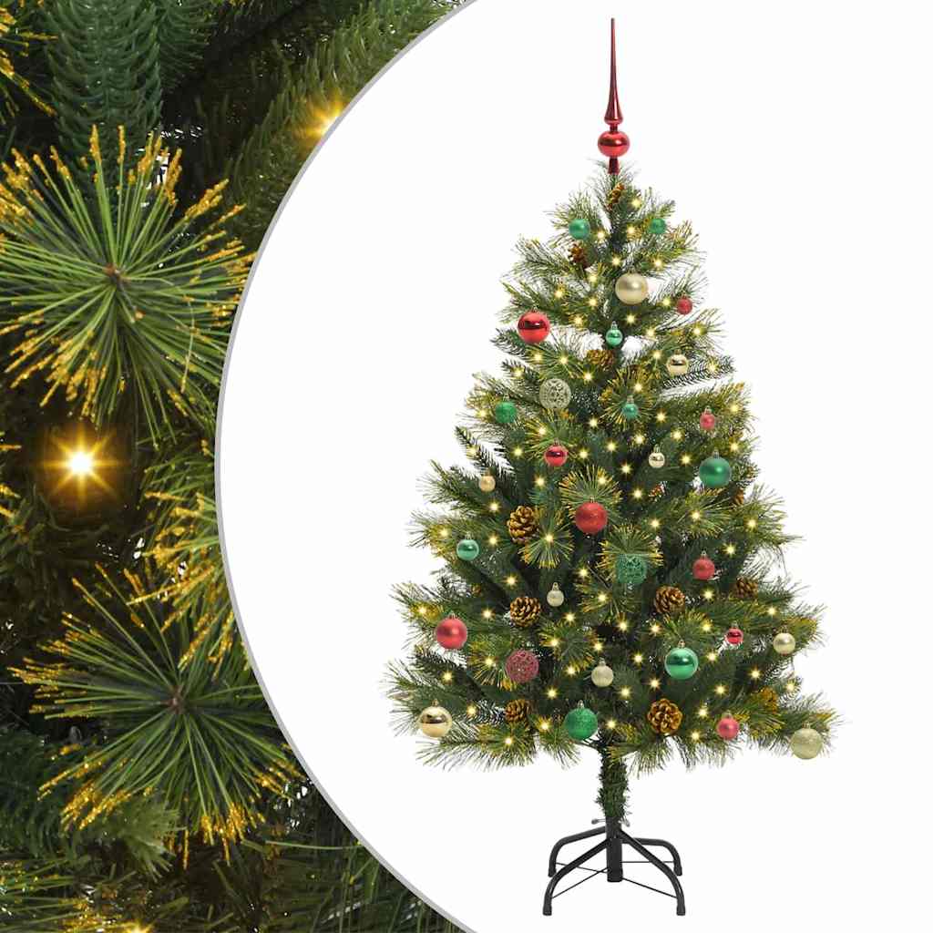 Kunstig hengslet juletre med kjegler grønn 150 cm