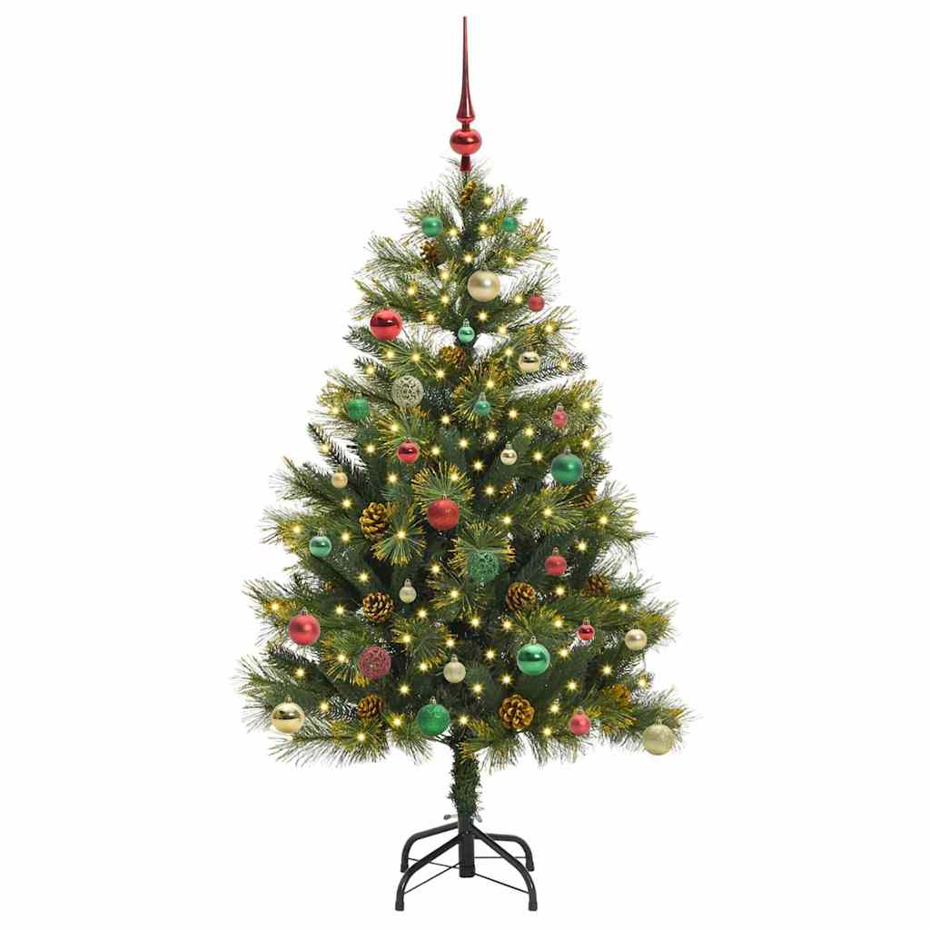 Kunstig hengslet juletre med kjegler grønn 150 cm