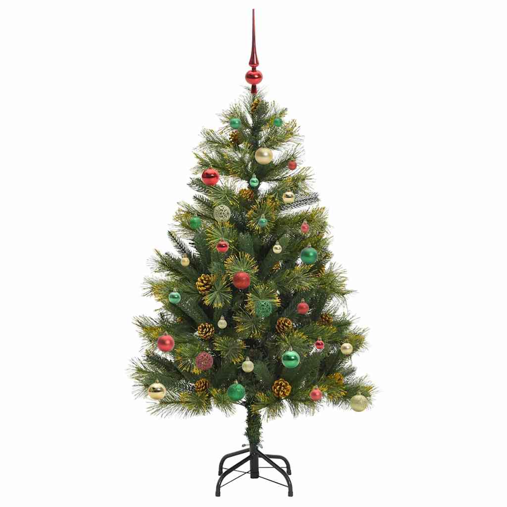 Kunstig hengslet juletre med kjegler grønn 150 cm