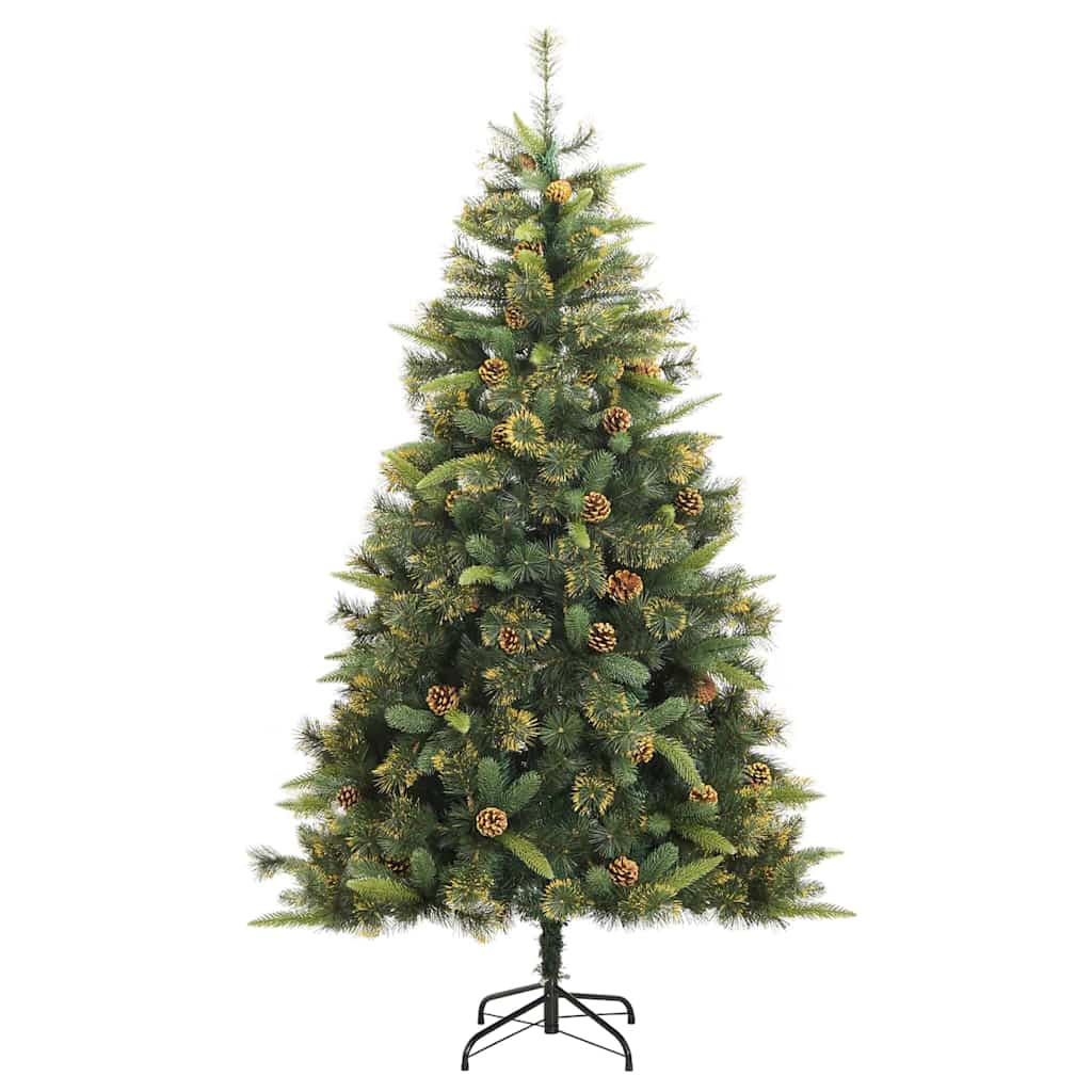 Kunstig hengslet juletre med kjegler grønn 180 cm