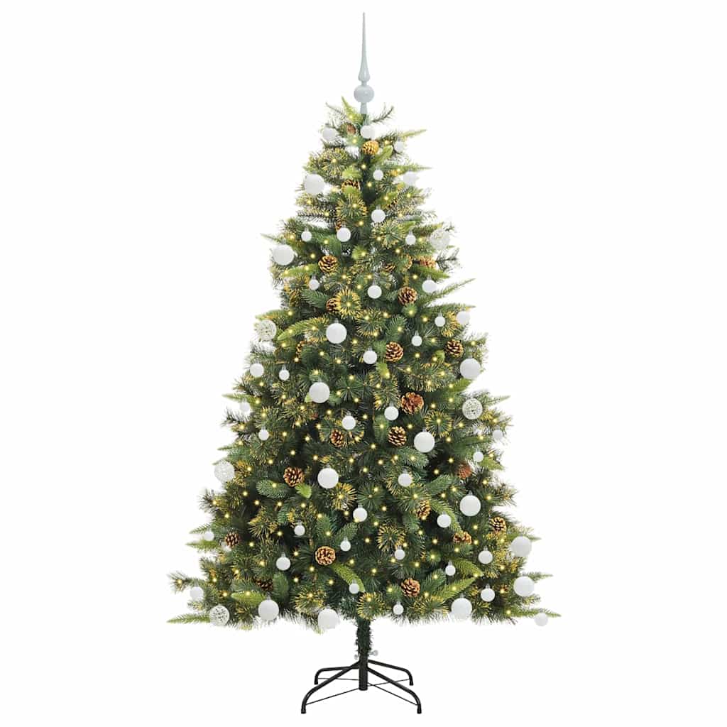 Kunstig hengslet juletre med kjegler grønn 180 cm