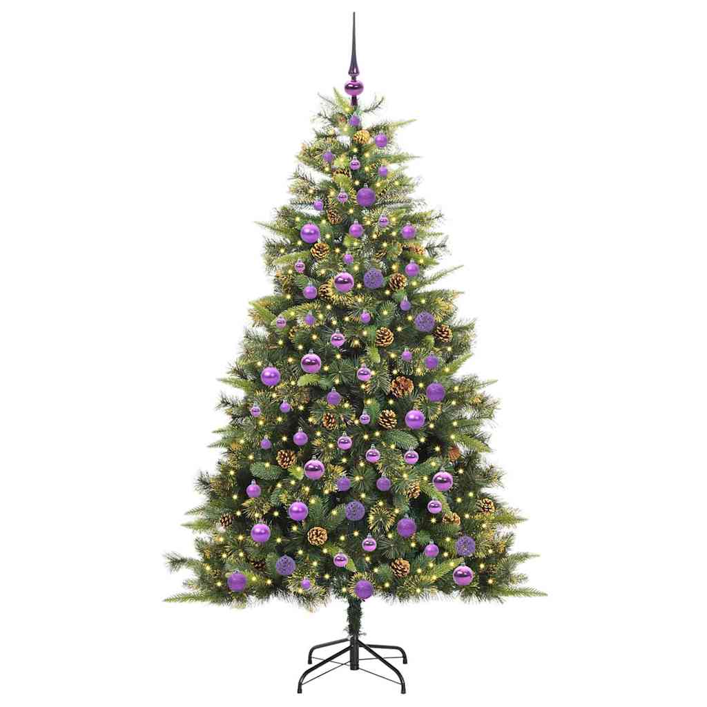 Kunstig hengslet juletre med kjegler grønn 180 cm
