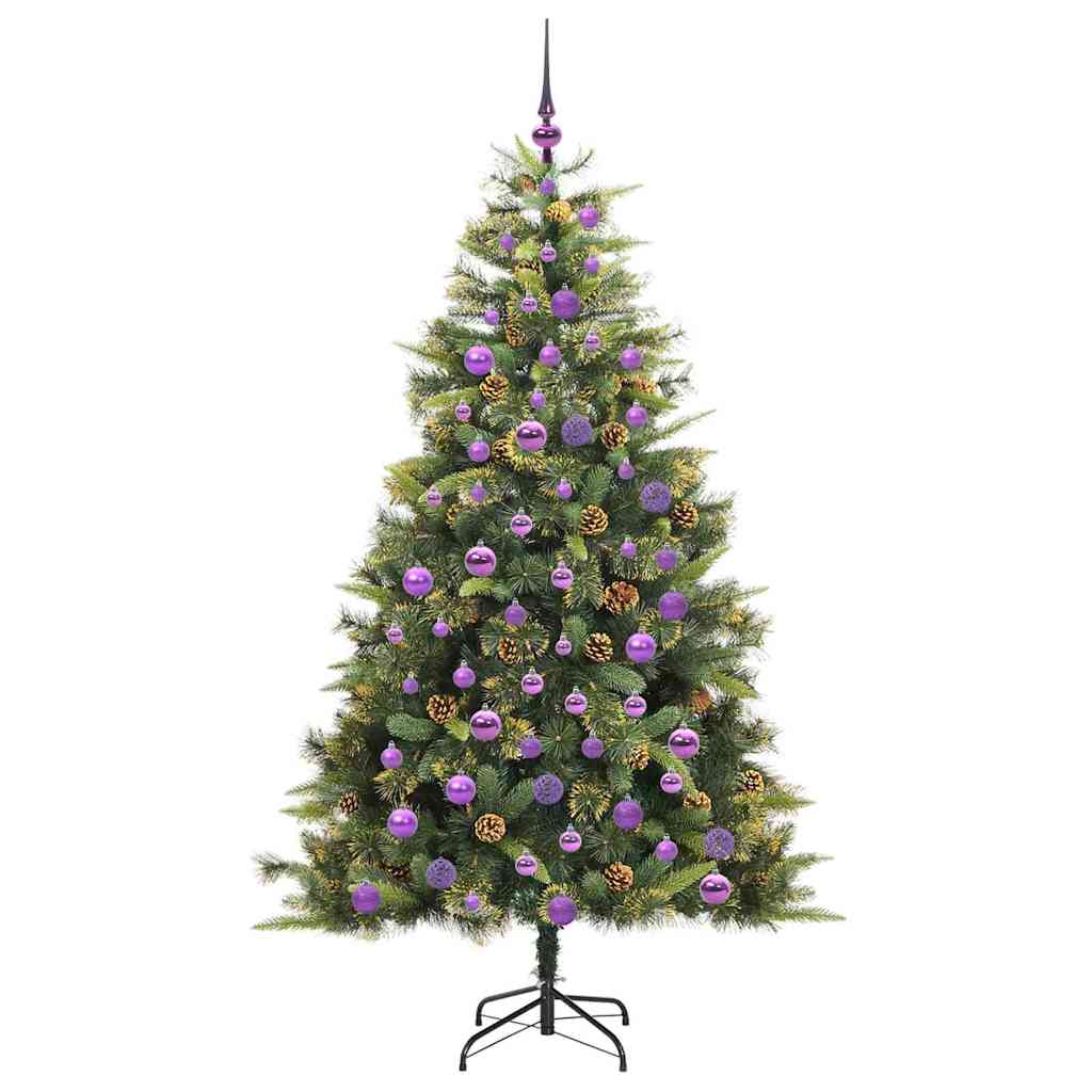 Kunstig hengslet juletre med kjegler grønn 180 cm