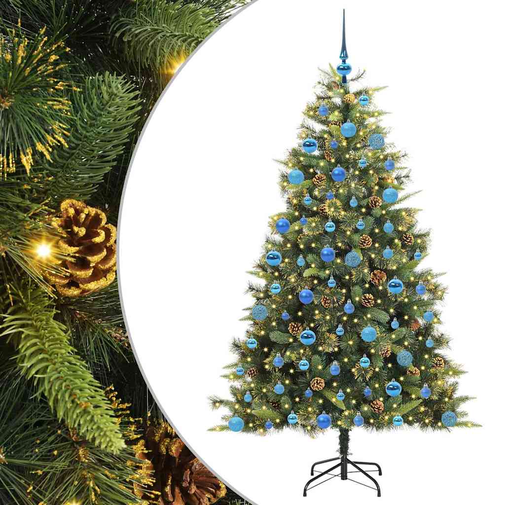 Kunstig hengslet juletre med kjegler grønn 180 cm