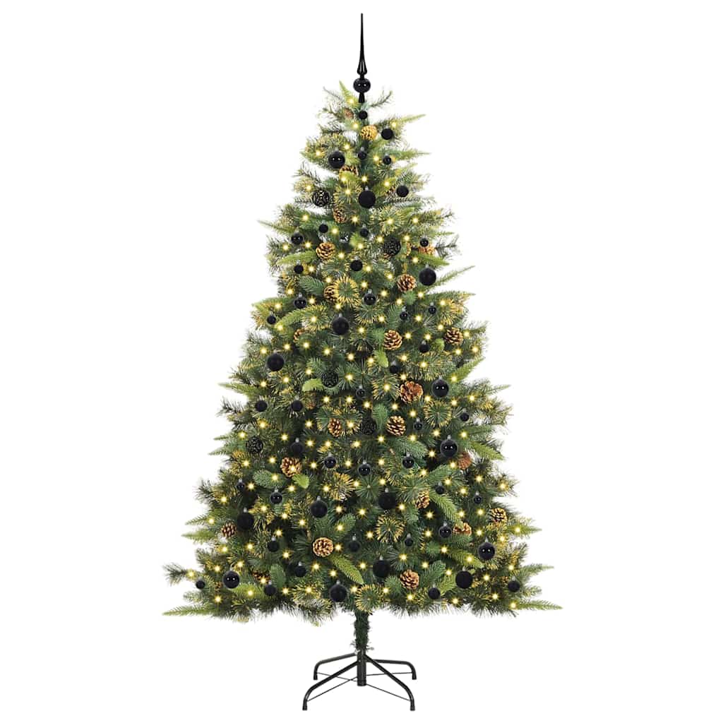 Kunstig hengslet juletre med kjegler grønn 210 cm