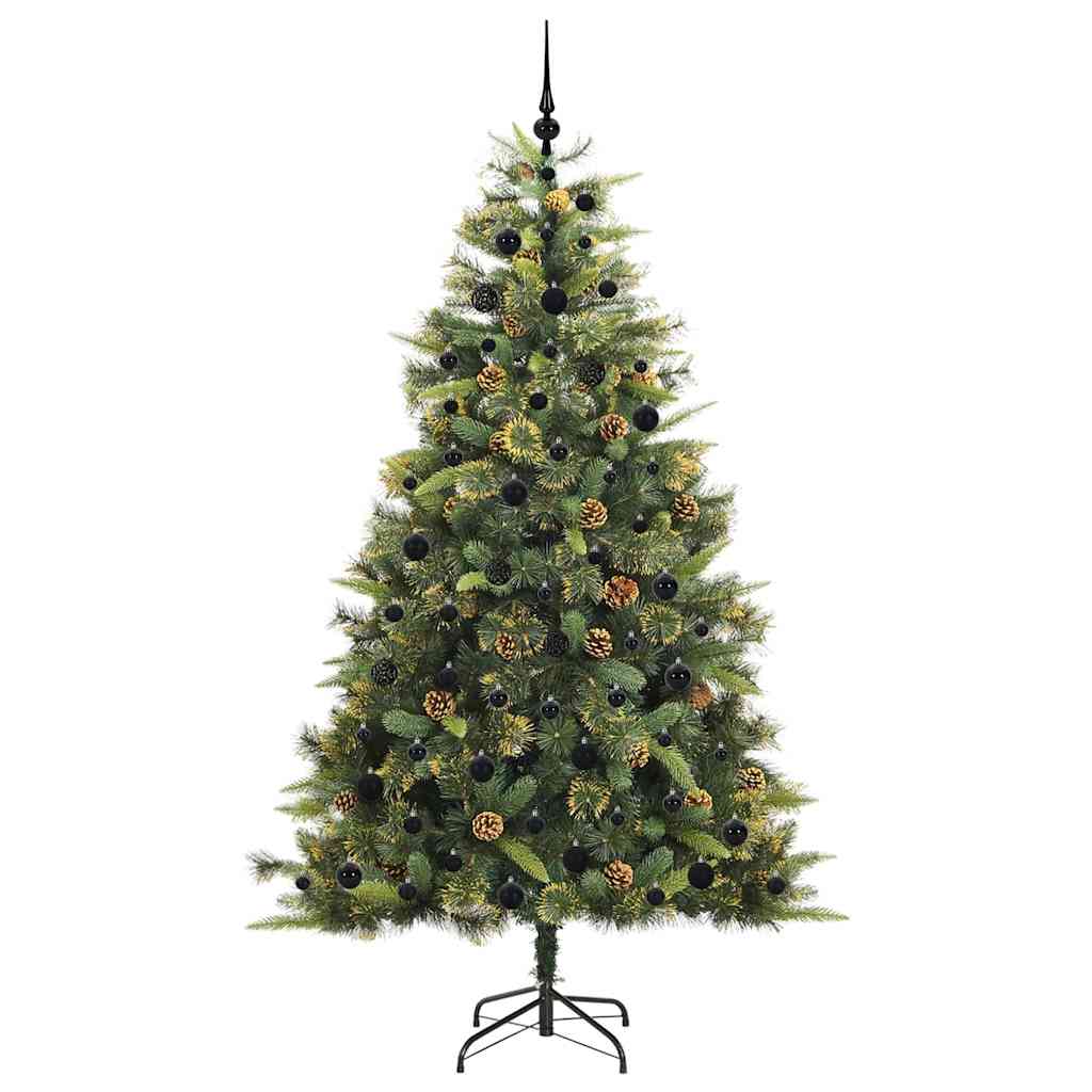 Kunstig hengslet juletre med kjegler grønn 210 cm