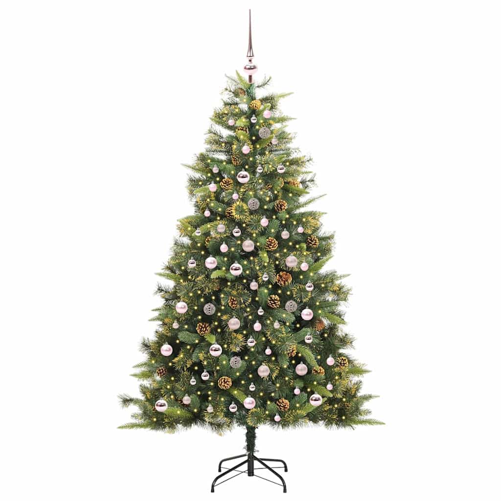 Kunstig hengslet juletre med kjegler grønn 210 cm
