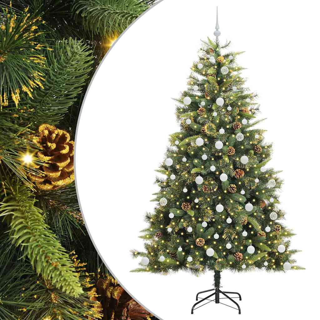 Kunstig hengslet juletre med kjegler grønn 210 cm