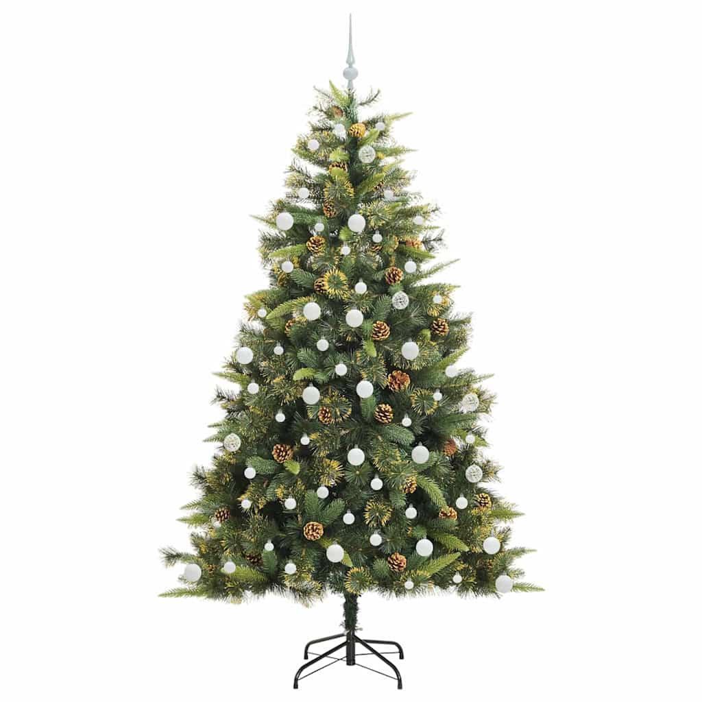 Kunstig hengslet juletre med kjegler grønn 210 cm