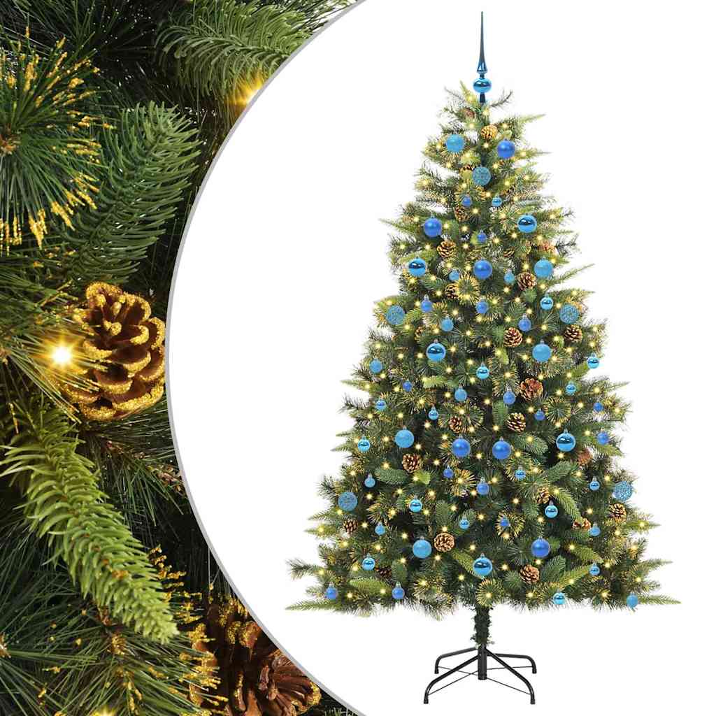 Kunstig hengslet juletre med kjegler grønn 210 cm