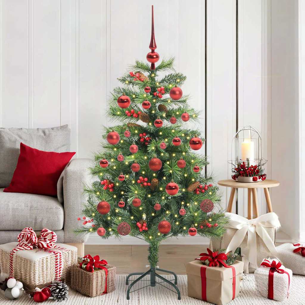 Kunstig juletre med LED -stripelys grønn 150 cm PVC og metall