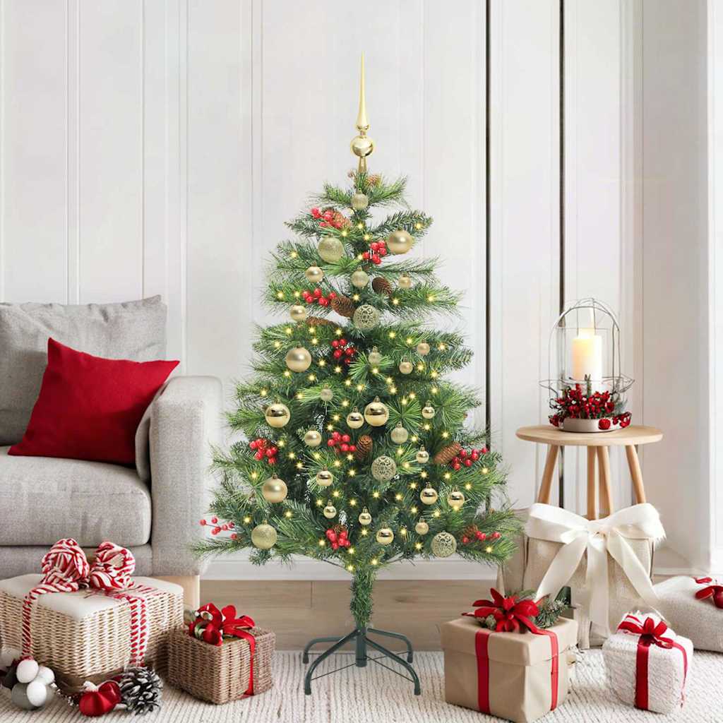 Kunstig juletre med LED -stripelys grønn 150 cm PVC og metall