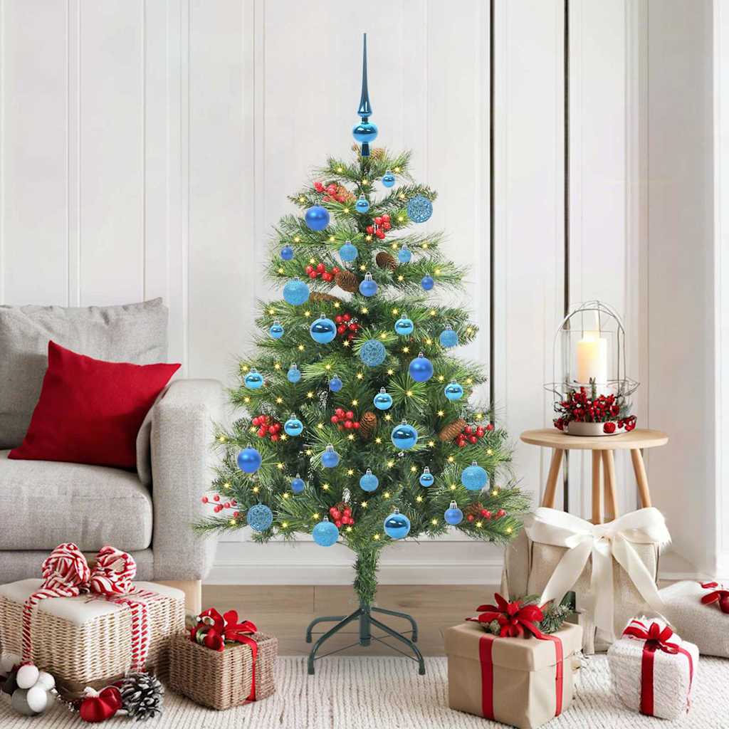 Kunstig juletre med LED -stripelys grønn 150 cm PVC og metall