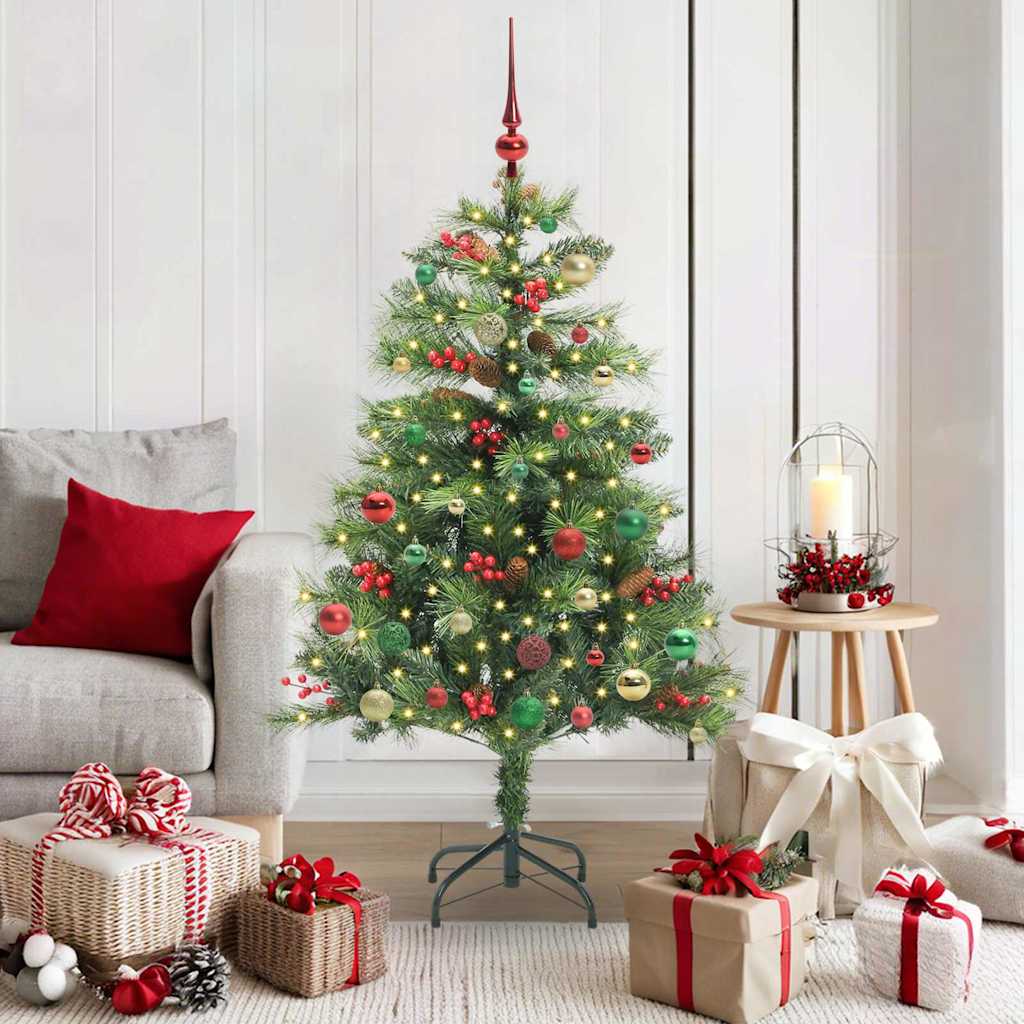 Kunstig juletre med LED -stripelys grønn 150 cm PVC og metall