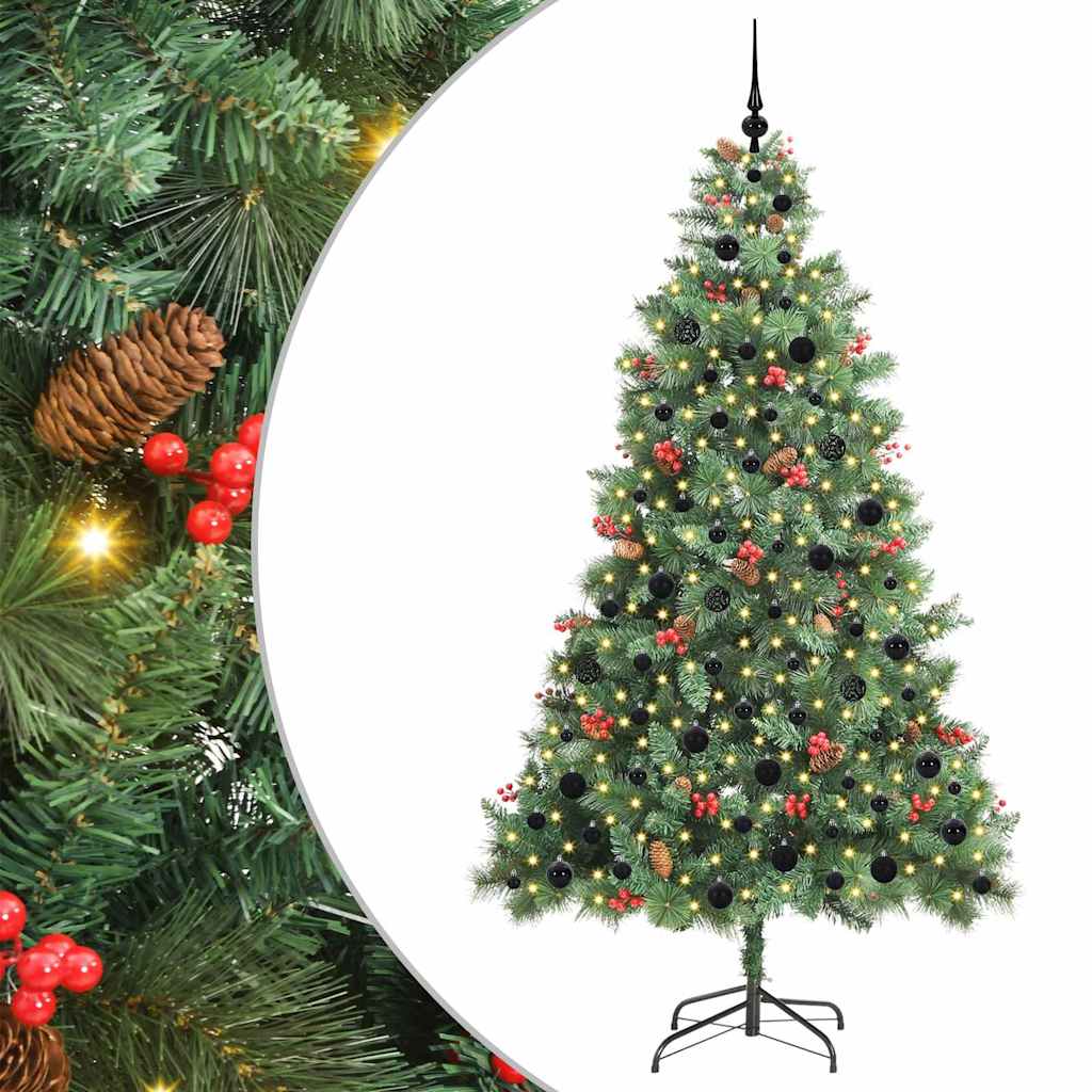 Kunstig juletre med LED -stripelys grønn 210 cm PVC og metall