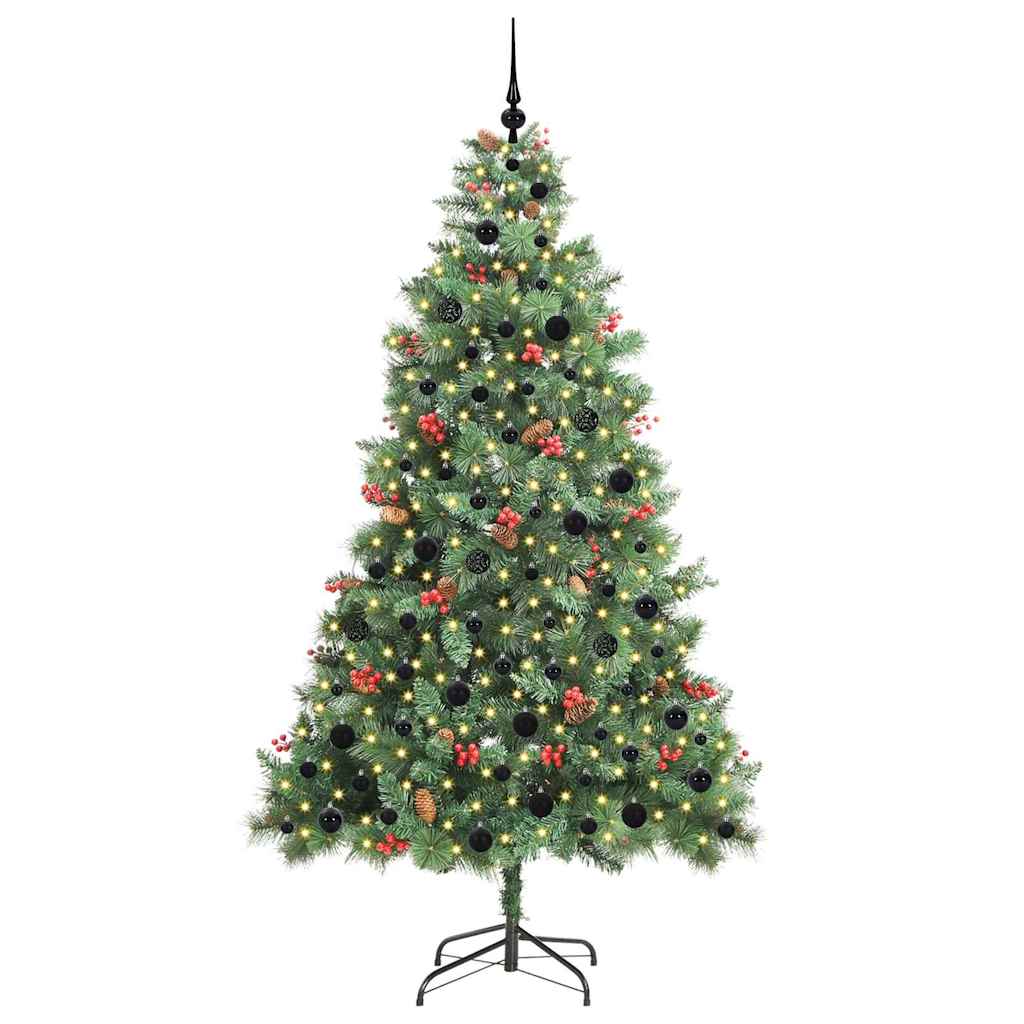 Kunstig juletre med LED -stripelys grønn 210 cm PVC og metall