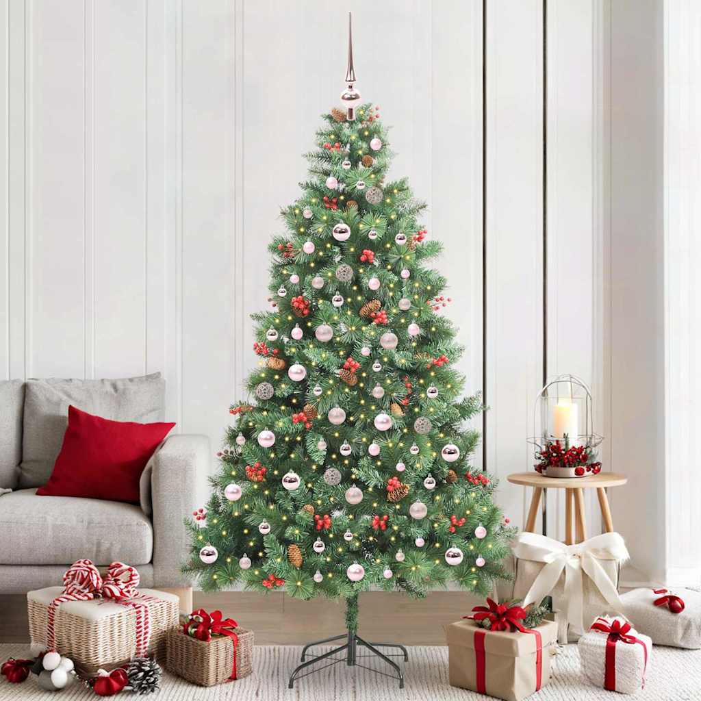 Kunstig juletre med LED -stripelys grønn 210 cm PVC og metall