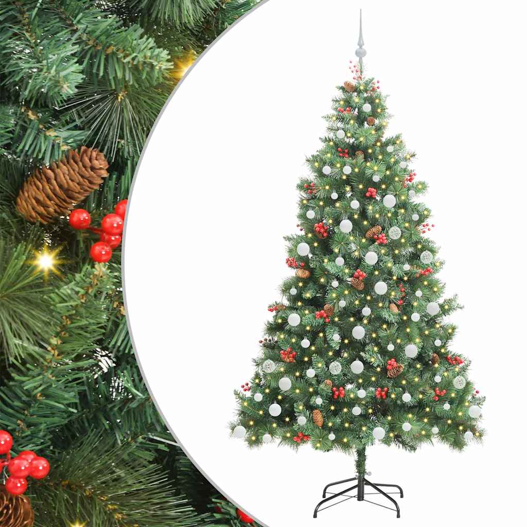 Kunstig juletre med LED -stripelys grønn 210 cm PVC og metall