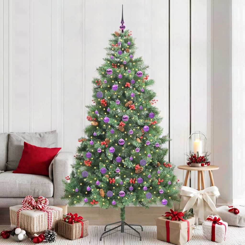 Kunstig juletre med LED -stripelys grønn 210 cm PVC og metall