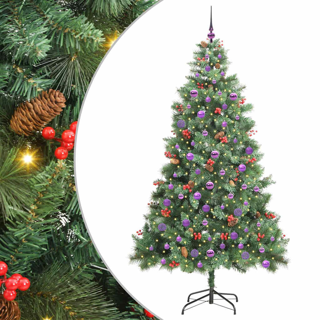 Kunstig juletre med LED -stripelys grønn 210 cm PVC og metall