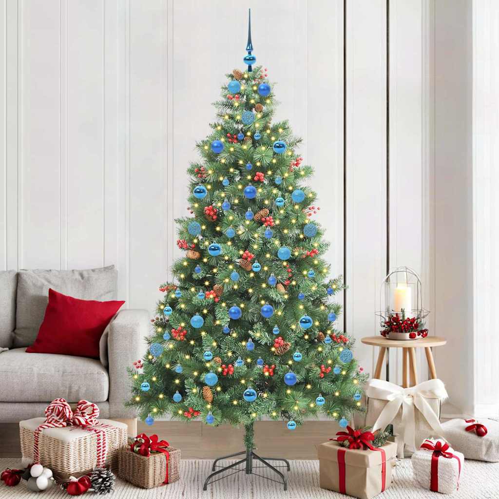 Kunstig juletre med LED -stripelys grønn 210 cm PVC og metall
