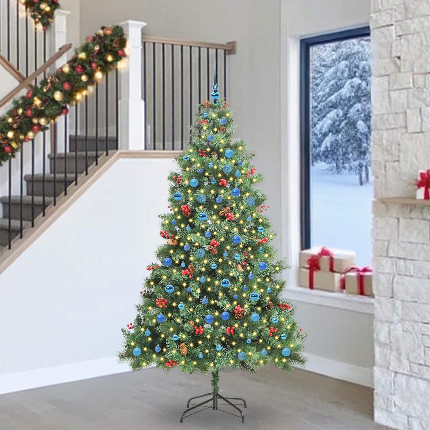 Kunstig juletre med LED -stripelys grønn 240 cm PVC og metall