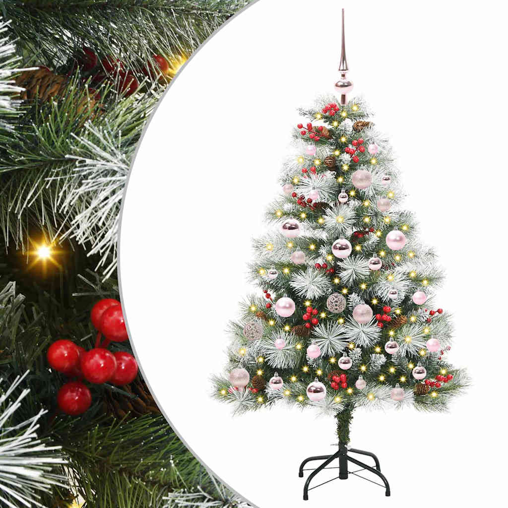 Kunstig juletre Grønn og hvit 120 cm PVC og Metall og Plast