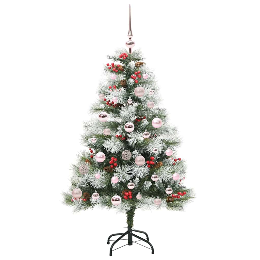 Kunstig juletre Grønn og hvit 120 cm PVC og Metall og Plast