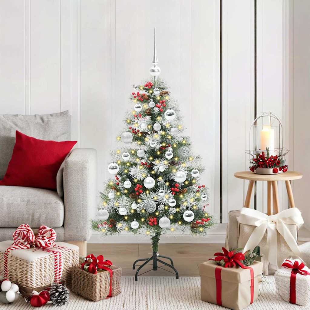 Kunstig juletre Grønn og hvit 120 cm PVC og Metall og Plast