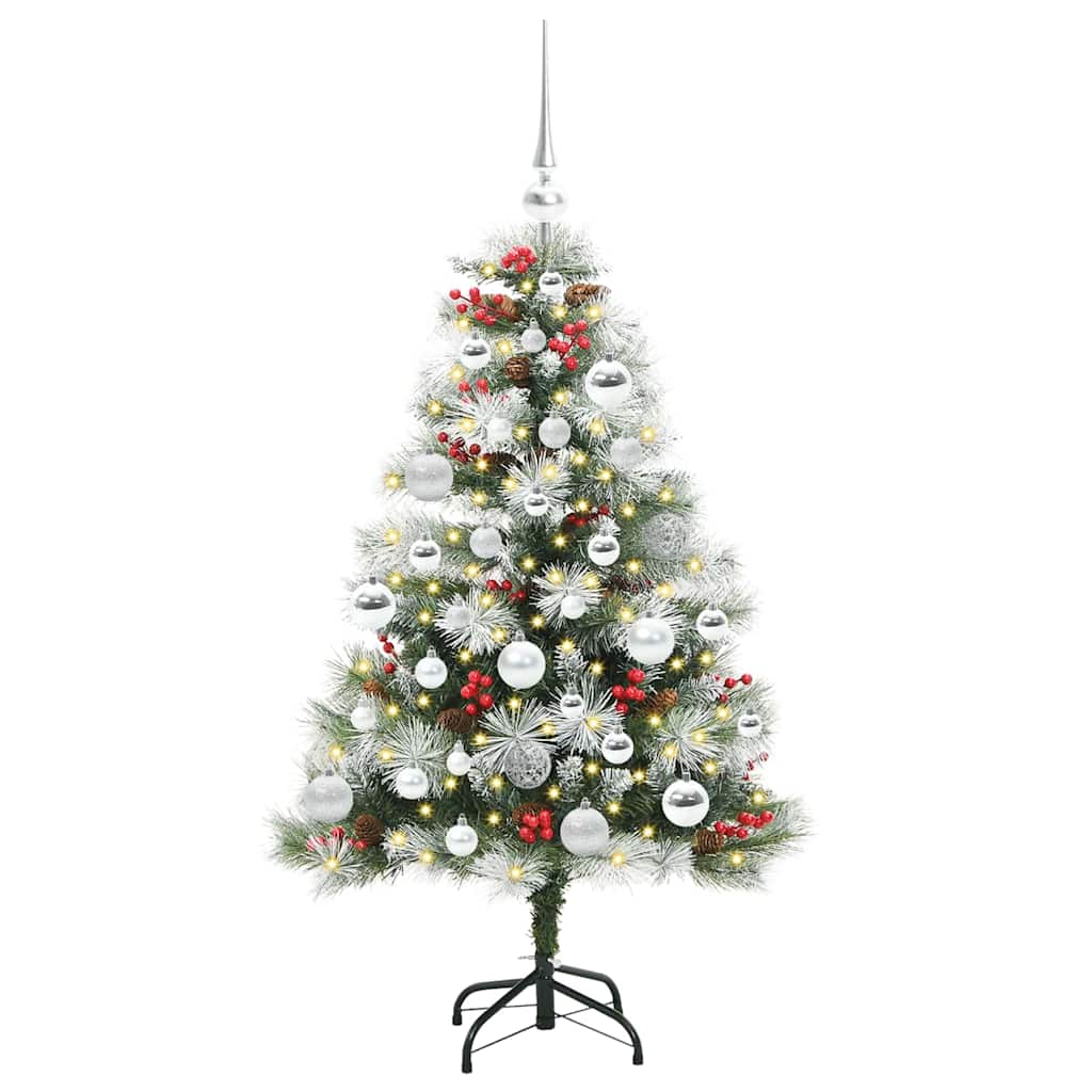 Kunstig juletre Grønn og hvit 120 cm PVC og Metall og Plast
