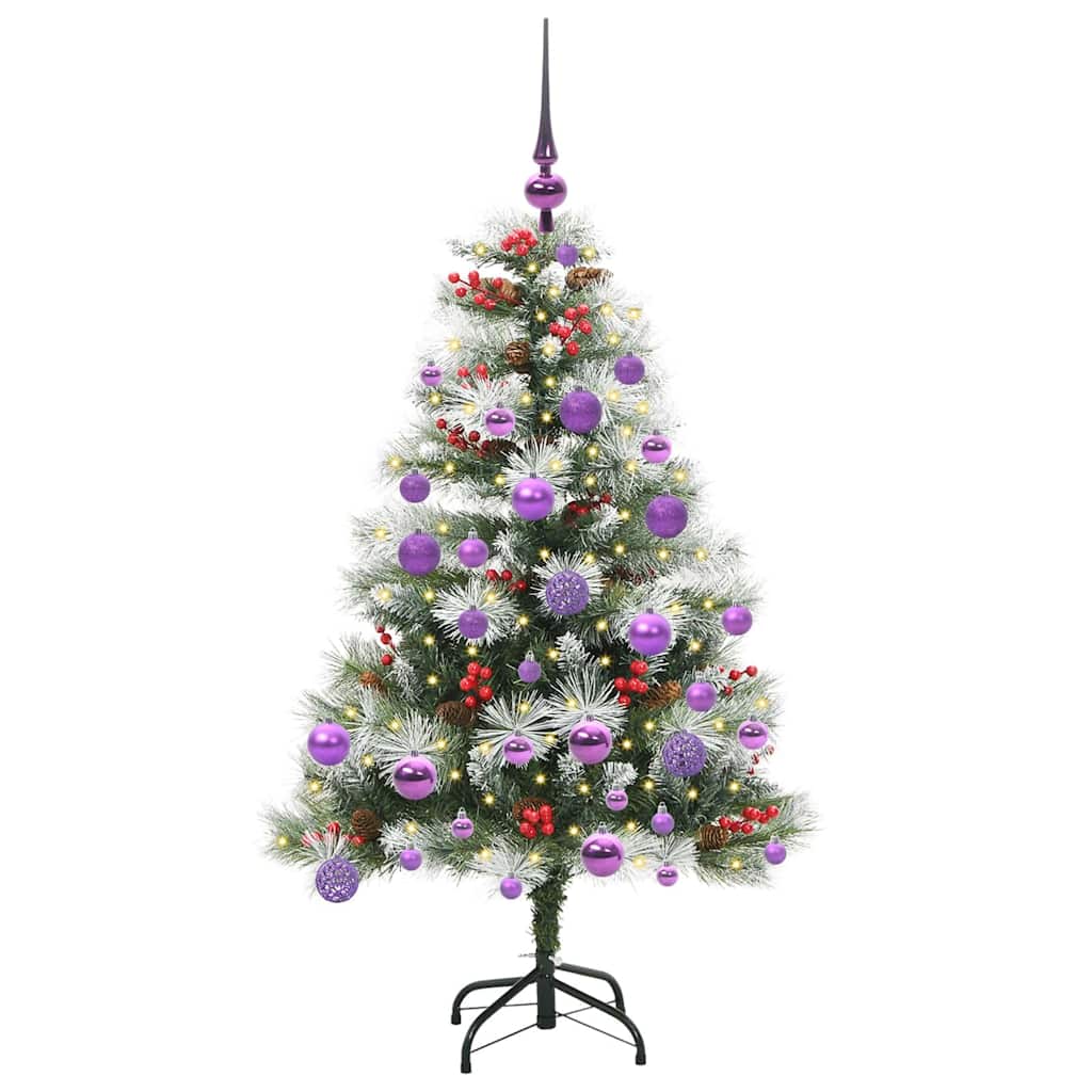 Kunstig juletre Grønn og hvit 120 cm PVC og Metall og Plast