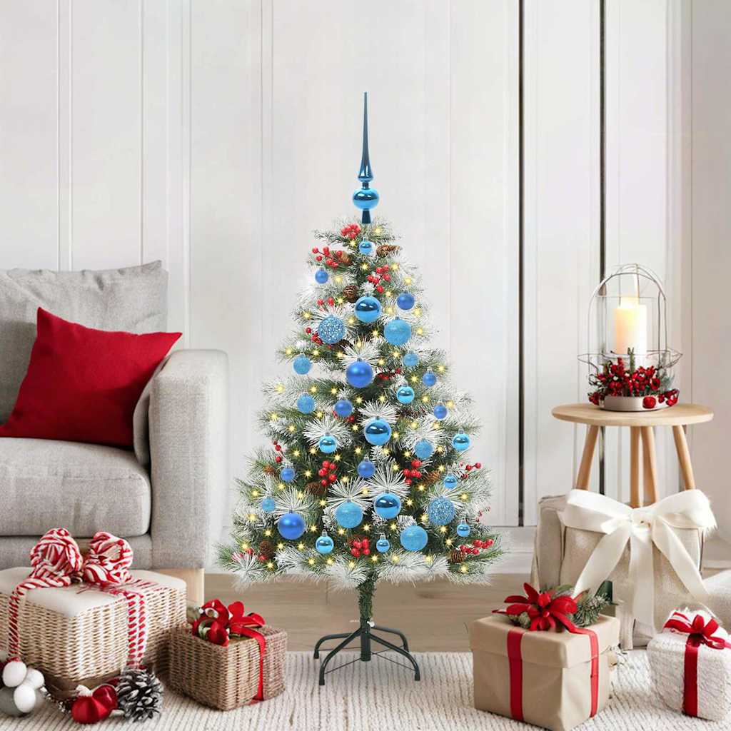 Kunstig juletre Grønn og hvit 120 cm PVC og Metall og Plast