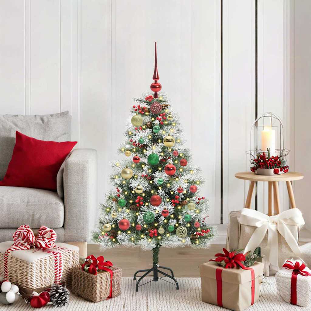 Kunstig juletre Grønn og hvit 120 cm PVC og Metall og Plast